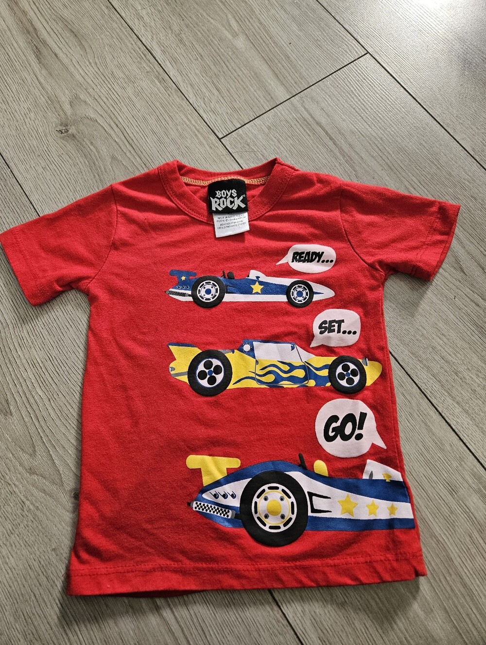 Boys Rock Red Race Car Graphic T-Shirt Ready Set Go Short Sleeve Size 3T